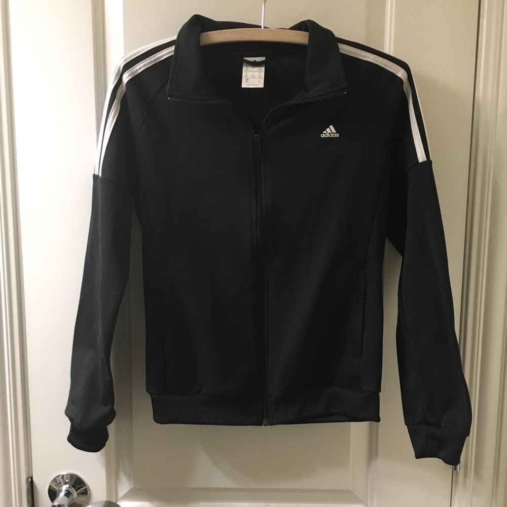 Adidas Black and White 3 Stripe Women’s Track Jacket in Size S
